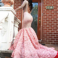 Stunning Beaded Crystal Mermaid Prom Dresses Long Sleeves Evening Prom Dresses for Black Women,1085 - Thumbnail 1