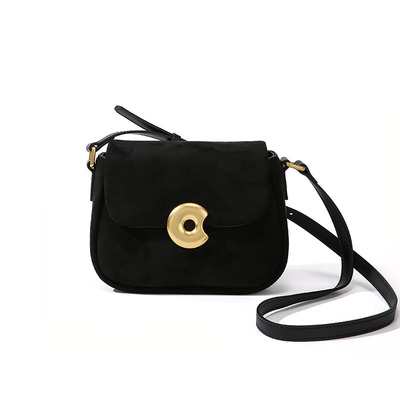 Genuine leather women frosted velvet handbags black - Thumbnail 1