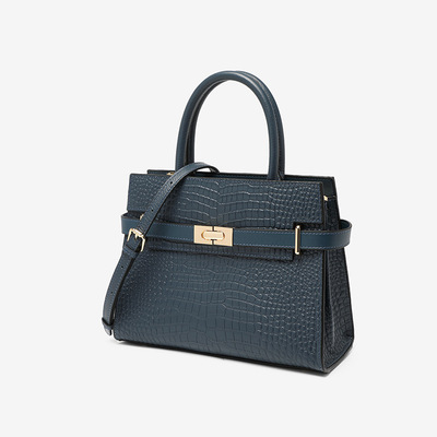 Genuine Leather Large Capacity Wedding Bag Mother's Handbag Blue