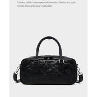 Genuine Leather Boston Bowling Bag Women Handbag Black - Thumbnail 1