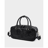 Genuine Leather Boston Bowling Bag Women Handbag Black - Thumbnail 2