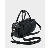 Genuine Leather Boston Bowling Bag Women Handbag Black - Thumbnail 3