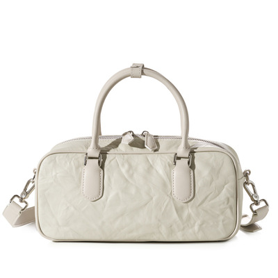 Genuine leather boston bowling bag women handbag white - Thumbnail 3