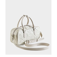 Genuine Leather Boston Bowling Bag Women Handbag White - Thumbnail 2