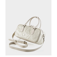 Genuine Leather Boston Bowling Bag Women Handbag White - Thumbnail 3