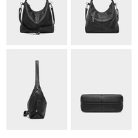 Women Genuine Leather Canvas Handbags Shoulder Bags Black - Thumbnail 1