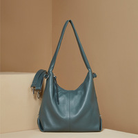 Women Genuine Leather Canvas Handbags Shoulder Bags Blue - Thumbnail 2