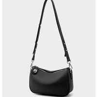 Genuine Leather Women Swinger Fashion Shoulder Cross Bag Black - Thumbnail 2