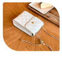 Genuine Leather Ladies'Shoulder Bag Chain Bag White - Thumbnail 1