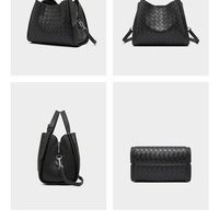 Female Cowhide Casual Crossbody Bag Black - Thumbnail 1