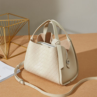 Female Cowhide Casual Crossbody Bag White - Thumbnail 2