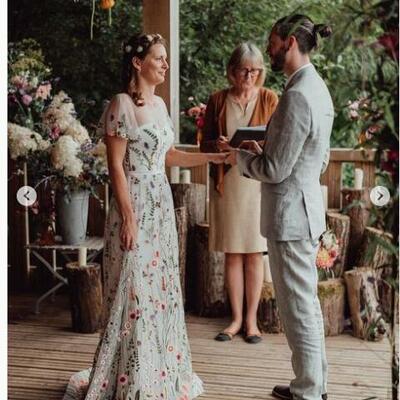 A line tulle handmade flowers wedding dresses bridal gowns,1805