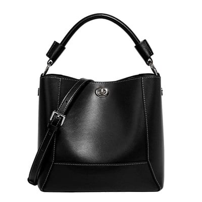 Genuine leather tote bag ladies travel purses and handbags black - Thumbnail 1