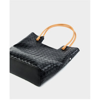 Women's Woven Bag Large Capacity Cowhide Handbag Black - Thumbnail 3
