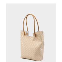 Women's Woven Bag Large Capacity Cowhide Handbag White - Thumbnail 2