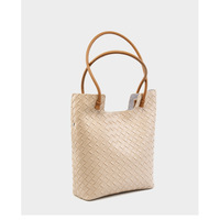 Women's Woven Bag Large Capacity Cowhide Handbag White - Thumbnail 3