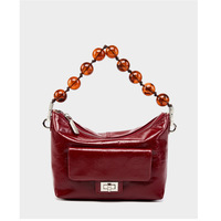 Genuine Leather Vintage Oil Wax Leather Pleated Handbag Red - Thumbnail 1