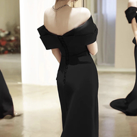 Black A-Line Off the Shoulder Long Prom Party Dress with Slit - Thumbnail 5