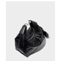 Women Wrinkled Cowhide Dumpling Bag Hand-held Diagonal Cross Bag Black - Thumbnail 2