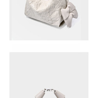 Women Wrinkled Cowhide Dumpling Bag Hand-held Diagonal Cross Bag White - Thumbnail 2