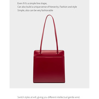 Genuine Leather Bucket Bag Retro Bridal Wedding Bag Red - Thumbnail 1