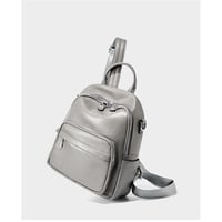 Genuine Leather Ladies' Large Capacity Travel Backpack Grey - Thumbnail 2