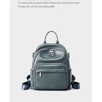 Genuine Leather Ladies' Large Capacity Travel Backpack Blue - Thumbnail 1