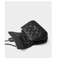 Genuine Leather Crossbody Bag Diamond Grid Chain Women's Bag Black - Thumbnail 3