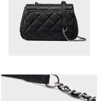 Genuine Leather Crossbody Bag Diamond Grid Chain Women's Bag Black - Thumbnail 4