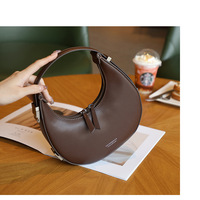 Women Genuine Leather Moon Handbag Brown - Thumbnail 3