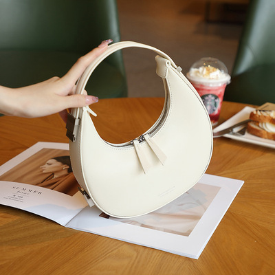 Women genuine leather moon handbag white - Thumbnail 2
