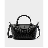 Genuine Leather Satchel Tote Bag Top Handle Handbag Black - Thumbnail 1