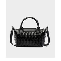 Genuine Leather Satchel Tote Bag Top Handle Handbag Black - Thumbnail 3