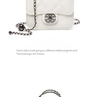 Women Genuine Leather Cute Tote Handbags Crossbody Bag with Long Strap White - Thumbnail 1