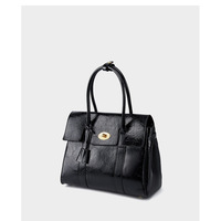 Large Capacity Soft Genuine Leather Tote Bag Black - Thumbnail 1