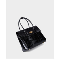 Large Capacity Soft Genuine Leather Tote Bag Black - Thumbnail 2