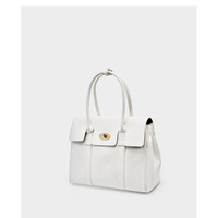 Large Capacity Soft Genuine Leather Tote Bag White - Thumbnail 2