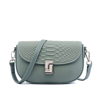 Ladies' genuine leather crossbody bag large capacity small square bag blue - Thumbnail 1