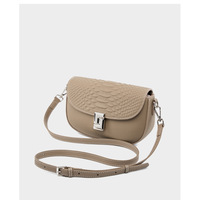 Ladies' Genuine Leather Crossbody Bag Large Capacity Small Square Bag Grey - Thumbnail 1