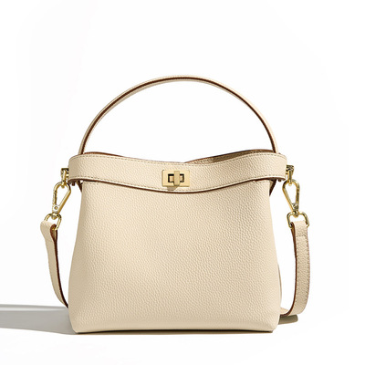 Genuine leather crossbody bucket bag women's ins handbag white - Thumbnail 1