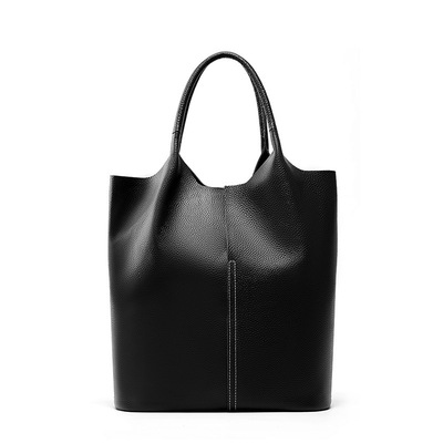 Ladies' Large Capacity Genuine Soft Leather Tote Bag Black