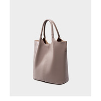 Ladies' Large Capacity Genuine Soft Leather Tote Bag Grey - Thumbnail 2