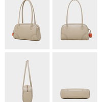 Genuine Leather Handbag Large Capacity Bowling Bag Cream - Thumbnail 2