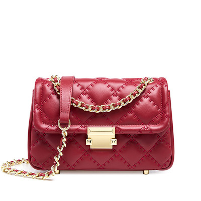 Female crossbody bag popular genuine leather chain bag red - Thumbnail 2