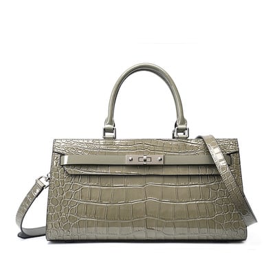 Kelly bag crocodile pattern cowhide women's bag wew crossbody large capacity bag grey - Thumbnail 2