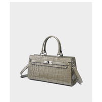 Kelly Bag Crocodile Pattern Cowhide Women's Bag Wew Crossbody Large Capacity Bag Grey - Thumbnail 1
