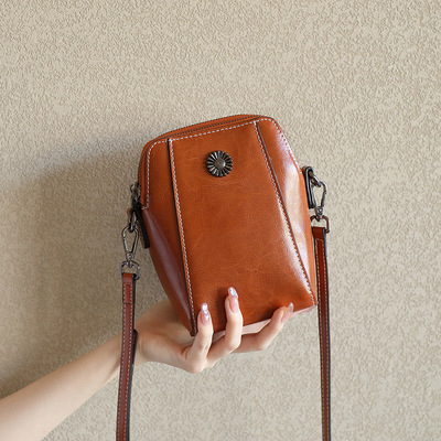 Genuine leather women crossbody bag mini bag brown - Thumbnail 2