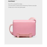 Genuine Leather Women's Bag Crossbody Bag Small Square Bag Pink - Thumbnail 1