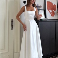 Square Neck A-line Informal Wedding Gown Tea Length,1806 - Thumbnail 1