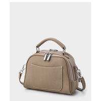 Genuine Leather Small Tote Bag for Women Trendy Shoulder Handbag Grey - Thumbnail 1